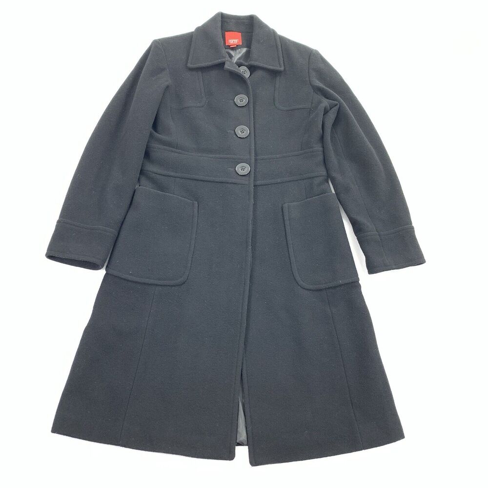 $250 Esprit Wool Blend Dress Pea Coat Size Medium Womens Black Long Formal M